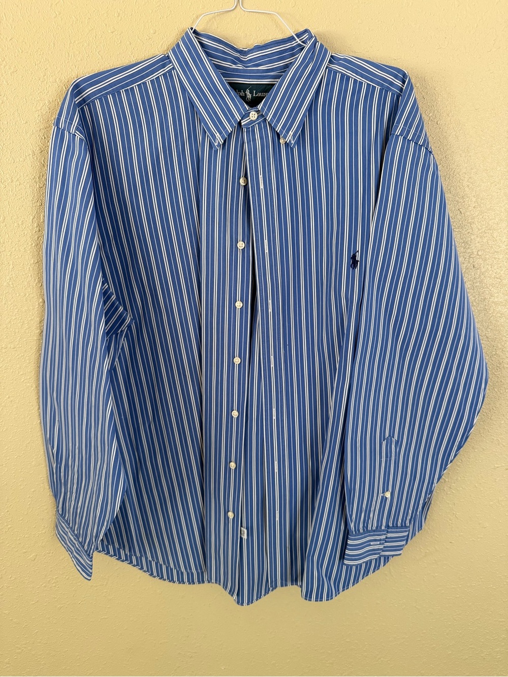 Ralph Lauren Blue and White Striped Button-Up Dress Shirt